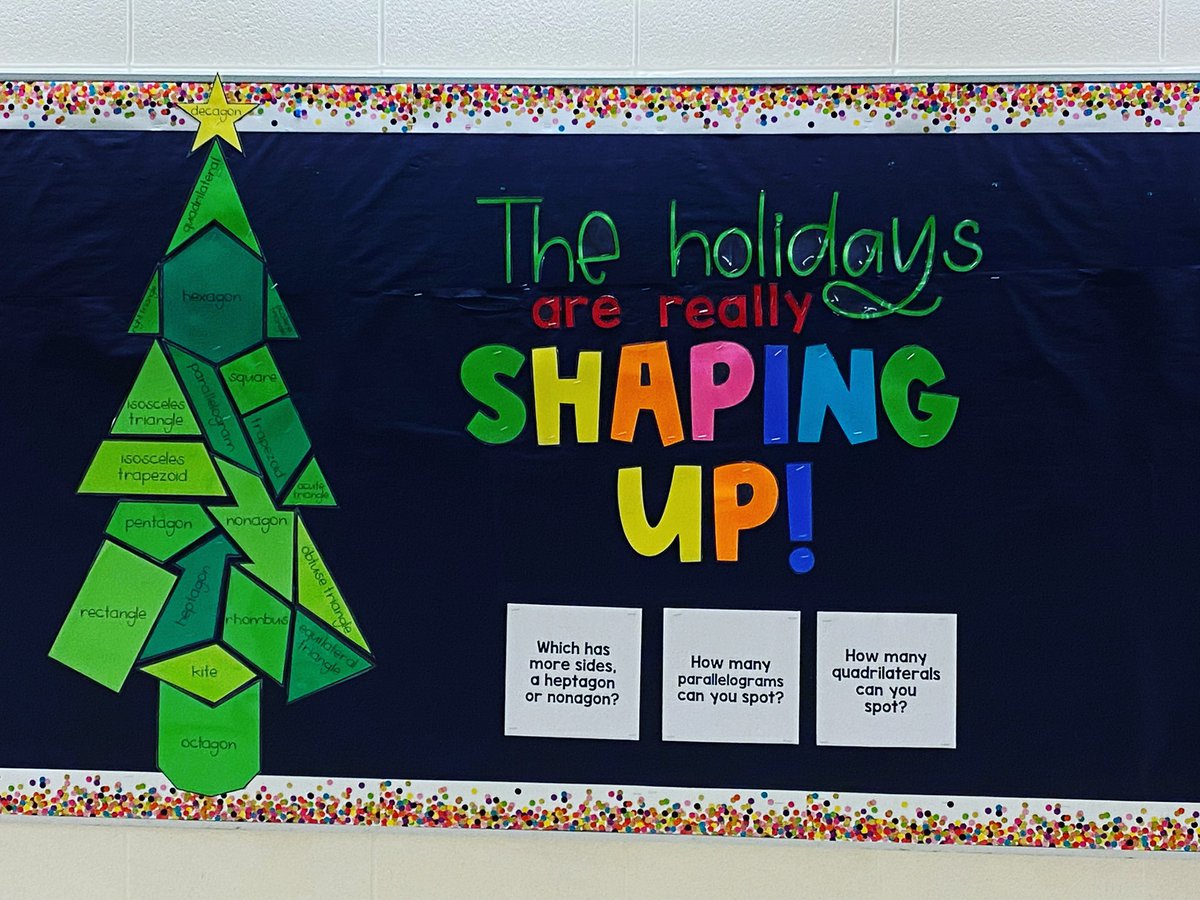 New Christmas Math Bulletin Board up and ready for students to come tomorrow. Looking forward to hearing the conversations this will provoke. #iteachmath #principal