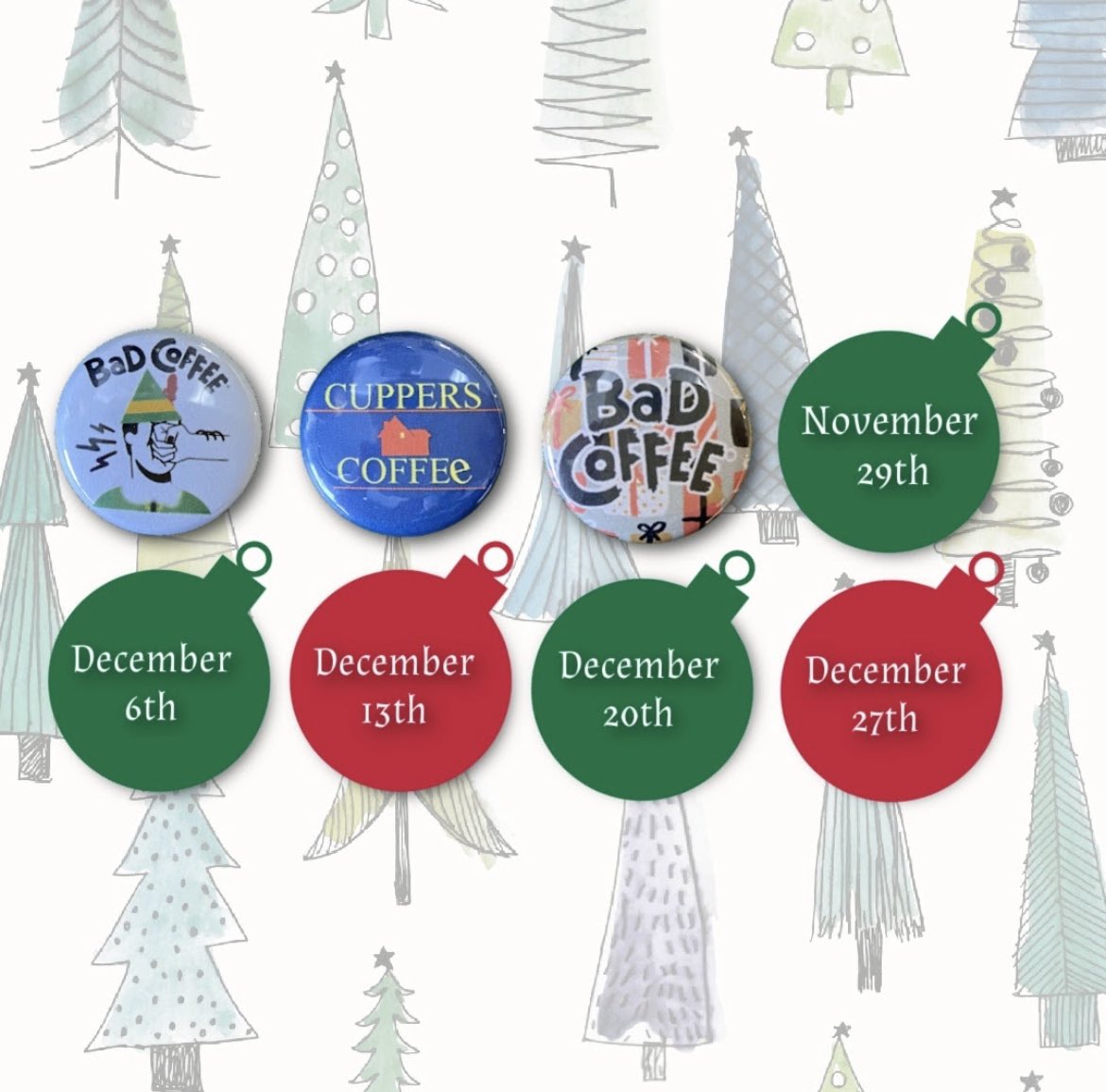 cupperscoffee's tweet photo. Limited edition buttons! Each week new ones come out. #christmasgoodies #yql https://t.co/vwM2n8MKV0