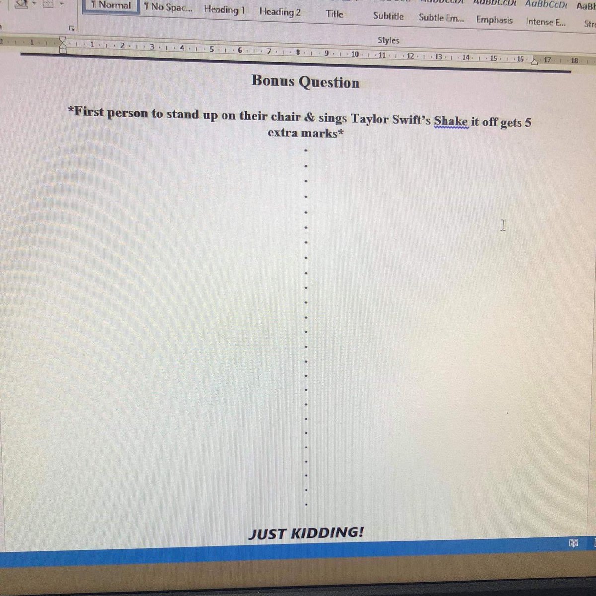 lorilydialove's tweet photo. When I was a college instructor, this is what I would do at the end of extremely hard exams for my students. #TaylorSwift #StarWars @taylorswift13 #bonusquestions #collegeproflife https://t.co/iJWtwqlmUS