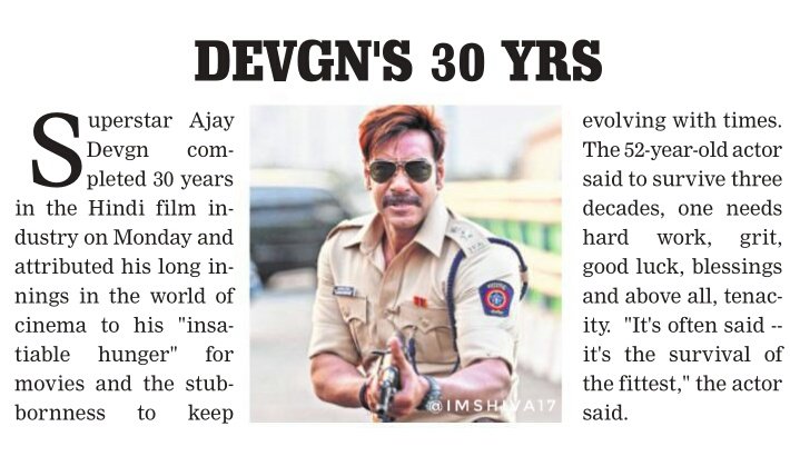 imshiva17's tweet photo. MOVIES MAKE MY WORLD GO ROUND
@ajaydevgn on completing
30 years in Bollywood
On Monday, #AjayDevgan clocked
three decades in the industry.
Wife #Kajol showered love on
hubby dearest to mark the milestone.
#30YearsOfAjayDevgn https://t.co/Og0tuGKoWD