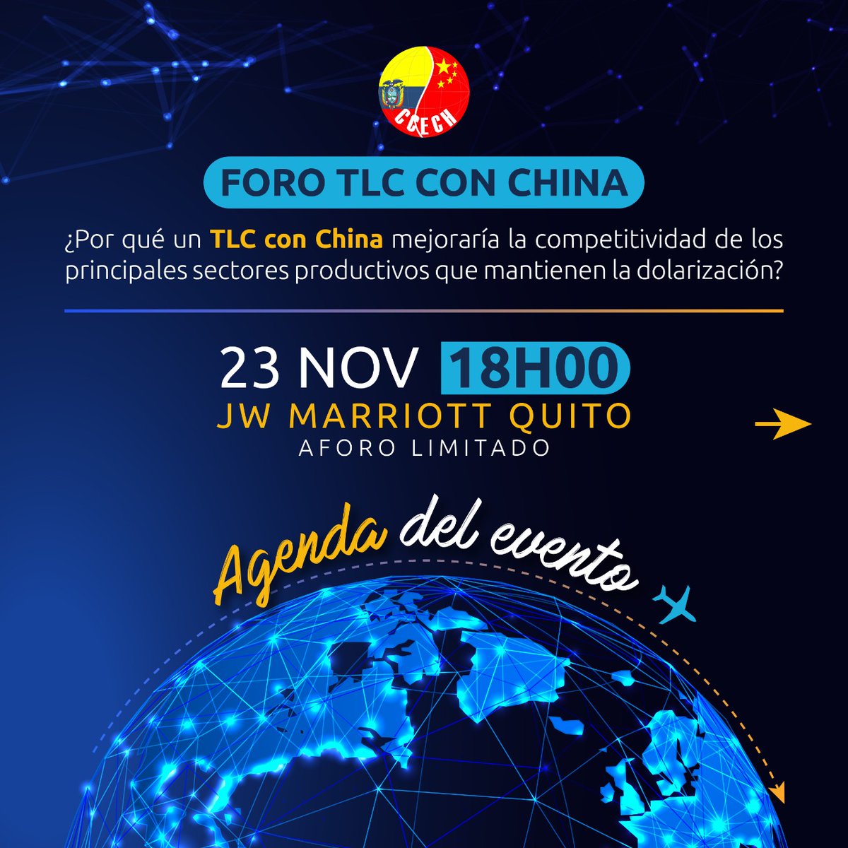 gcaceresp's tweet photo. Los invito a participar de este foro organizado por la @CamaraChinaEc en donde revisaremos con expertos las potenciales oportunidades de un Acuerdo Comercial entre Ecuador y China. https://t.co/k3l8LRqYrV
