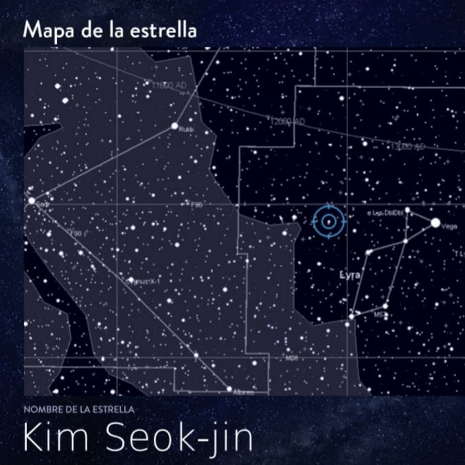 LUNA_HO_SEOK1's tweet photo. En colaboración con las fans #ARMY
Hemos registrado una estrella para complementar a nuestra luna para celebrar su cumpleaños.
#SeokJin #KimSeokJin #moon #epiphany #HappyBirthdayJin #JinDay #BTSxAMAs #BTS #BTSARMY
#ARMYMX30+
#BAM
#BIRTHDAYBTS https://t.co/G0WRoP22ex