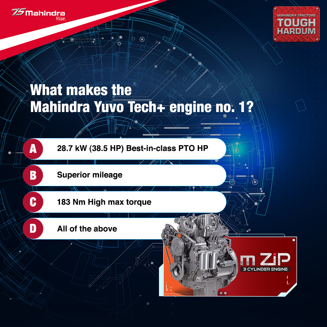 TractorMahindra's tweet photo. Engine itna dumdaar, har kaam mein aapko banaye no. 1!
#MahindraYuvoTechPlus #TechnologyMeinNo.1 https://t.co/XwaHjrjRda