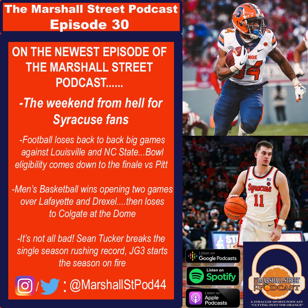 E30: So…that weekend sucked. Let’s commiserate together! We talk all the latest Syracuse Football and Basketball on the newest episode of the Pod!! Don’t forget to follow, sub, and share!!

Link: https://t.co/oeJVc5cCRR https://t.co/zzHbeqDBNl