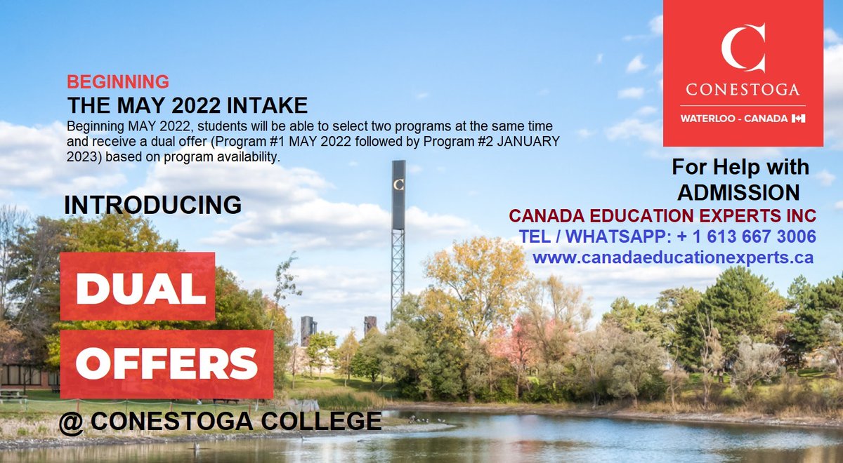 CEE_INC's tweet photo. GREAT NEWS! Dual Offers (study 2 programs together) introduced by Conestoga College. May 2022 intake onward students can benefit with a stretch of two years' study and two related specializations. For help with info and admission please contact us. 
#internationalstudents https://t.co/5HvVfJBl8u