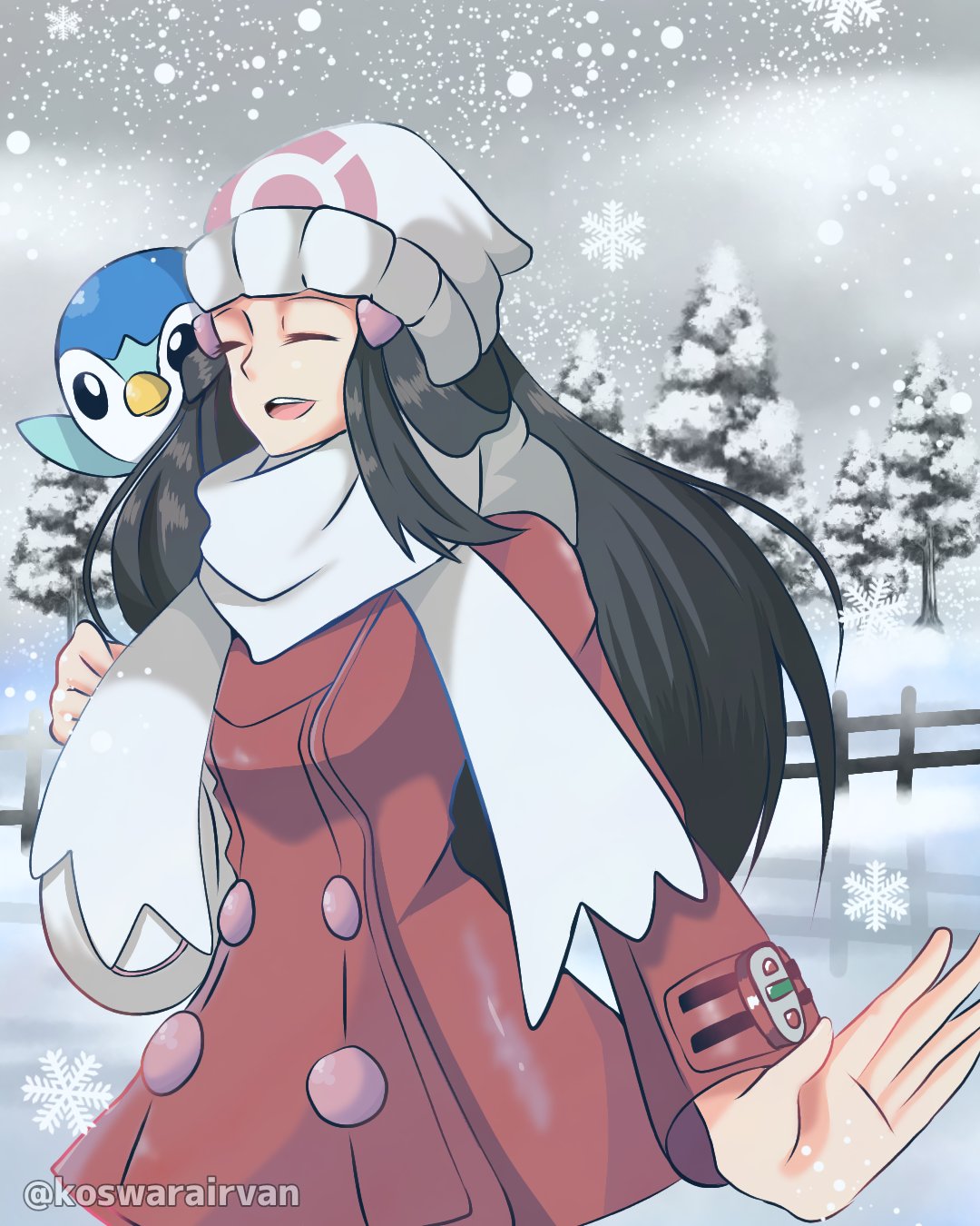 Candid photo of dawn from pokemon platinum in snowy park