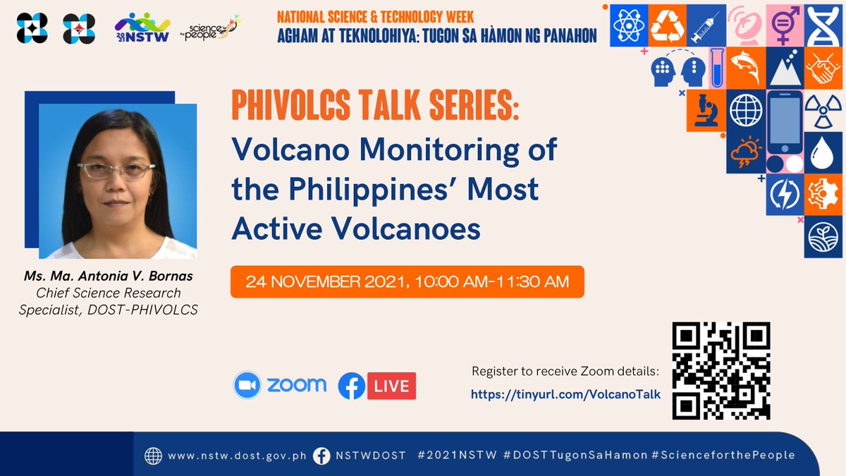 phivolcs_dost's tweet photo. #FreeWebinarSeries
We invite you to attend the PHIVOLCS Talk Series on Nov 24-26, 2021.
Topics:
Volcano Monitoring - https://t.co/ocvcBiPT0p Earthquake Scenarios - https://t.co/jG35wgccJy Hazard Assessment Tools - https://t.co/B1hx1UZp0F
See you there!
#2021NSTW https://t.co/WzIq7zvQlk