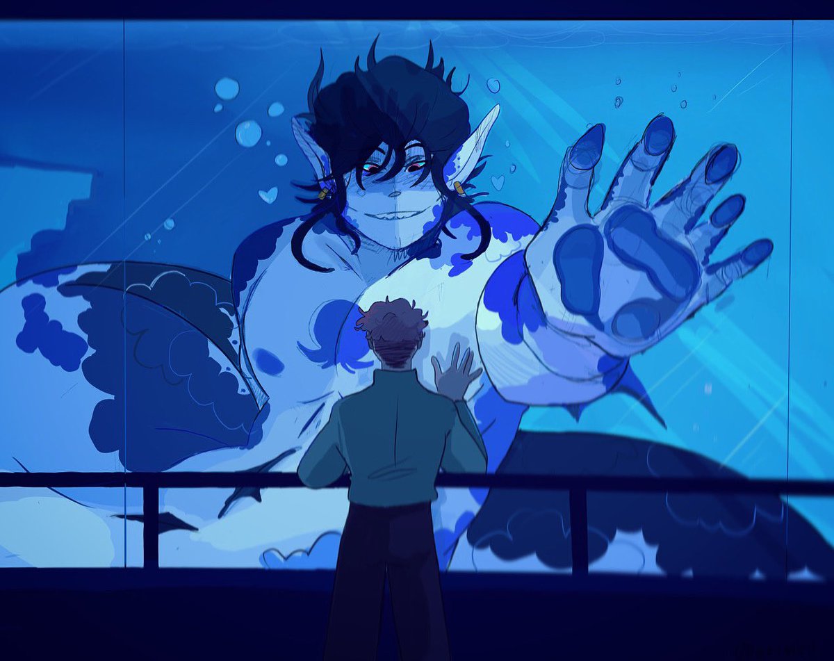 Sirimiri7's tweet photo. Drew Levi in the big tank today,happy to see his Fiancé Rocky through the glass. #gianttinyart #gianttiny #giantmermaid #sizerwitter https://t.co/dadXxInvbg