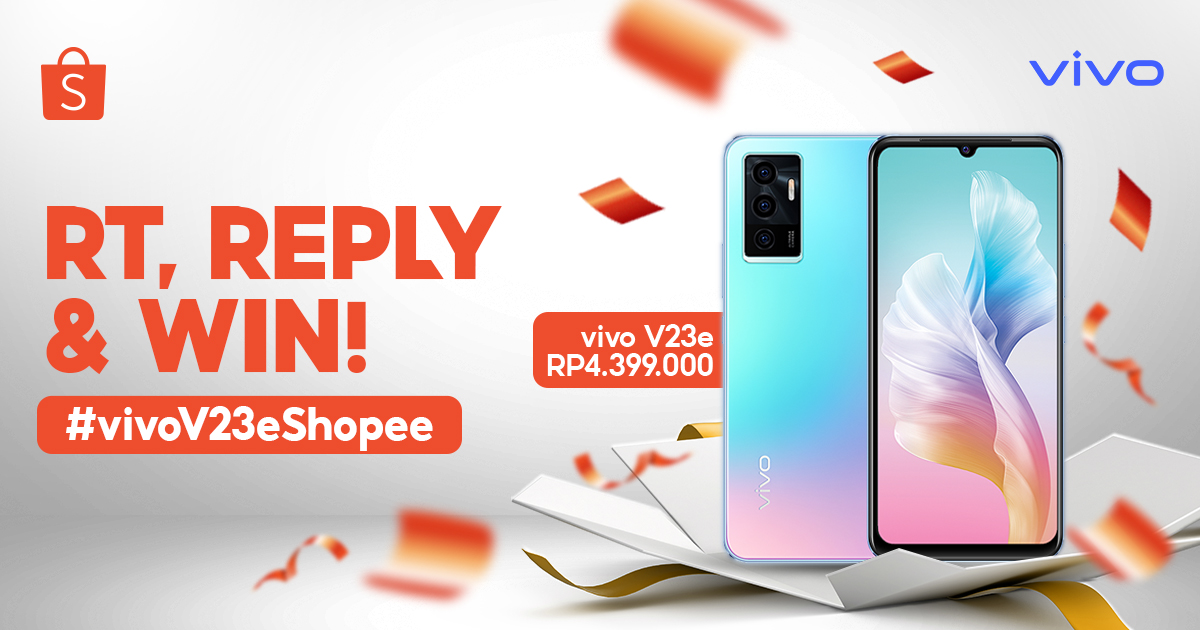 ShopeeID's tweet photo. ✨ GIVEAWAY VIVO V23E ✨

Hari ini mimin &amp; VIVO mau GIVEAWAY SMARTPHONE senilai 4,4JT! Ikuti Caranya:

1. FOLLOW @SHOPEEID 
2. RT &amp; LIKE tweet ini 
3. REPLY '#vivoV23eShopee' YANG BANYAAK!

1 pemenang dipilih acak &amp; diumumkan 30 Nov 2021. https://t.co/8s5wVC90Ug
