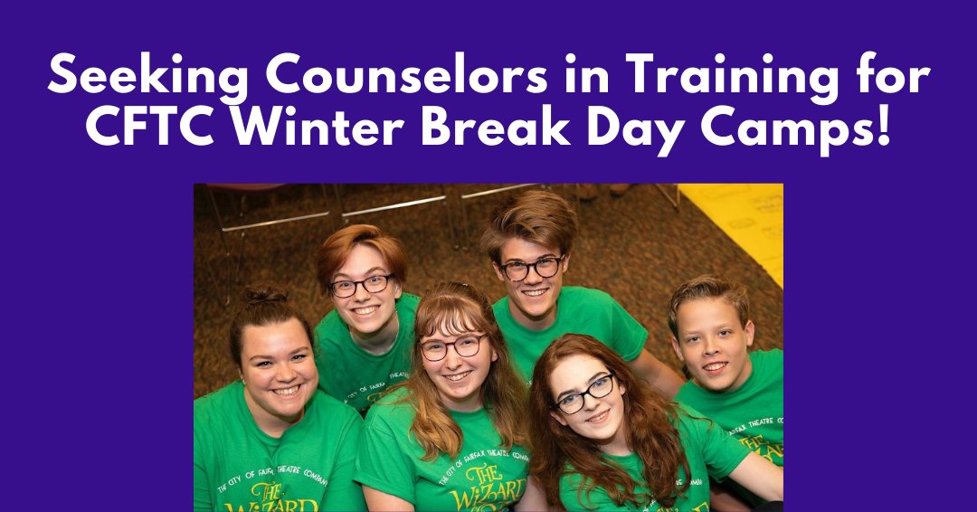 CFTC_Fairfax's tweet photo. Seeking Counselors in Training for CFTC Winter Break Day Camps: Open to ages 14 &amp; 15 and will provide the opportunity to learn skills needed to be a successful senior counselor for camps in the future. If interested, please email Patrick McGee at cftceducationdirector@gmail.com. https://t.co/ZT0do1OiHn