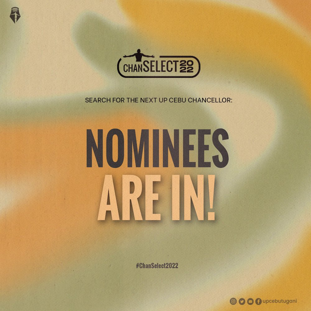 upcebutugani's tweet photo. UP CEBU NOMINEES FOR CHANCELLOR ARE IN
Nominees for the UP Cebu chancellor and their curriculum vitae and vision papers are now uploaded on the UP Cebu website.
#ChanSelect2022
Read more: https://t.co/Jaoz0JJTDj https://t.co/hZPkkwg5y5