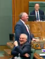 ItsBouquet's tweet photo. A couple of highlights from Barnaby's drunken rant in today's #qt.
Morrison nearly wetting himself with the hilarity of it all ... and the new Speaker reckons it's a hoot as well! https://t.co/RgVlzh32gQ