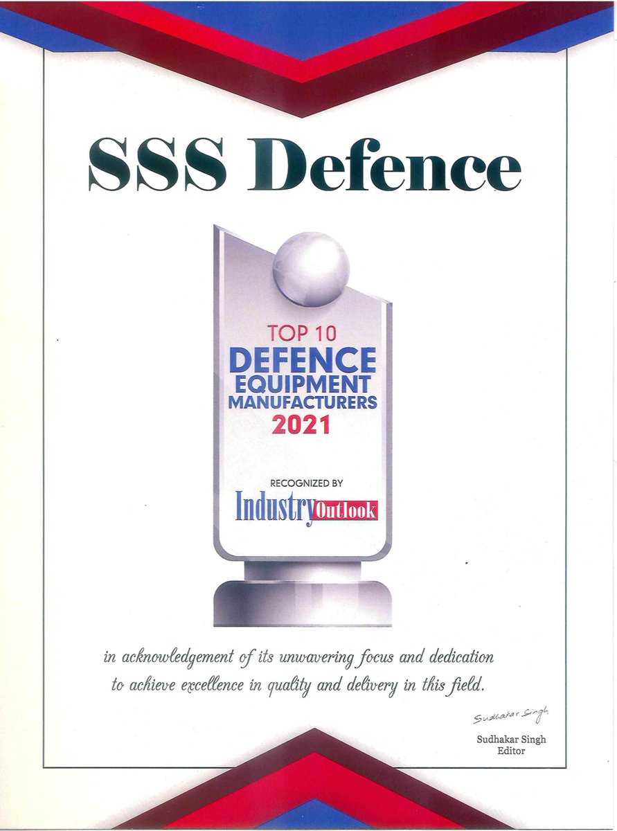 sssdefence's tweet photo. Honoured to be considered by @theindustryout1 as Top 10 Defence Equipment Manufacturers 2021. Our dedication to superior quality and #MakeInIndia continues. 💪 #Defence #IndianArmy #AatmaNirbharBharat https://t.co/37F5O44eJP