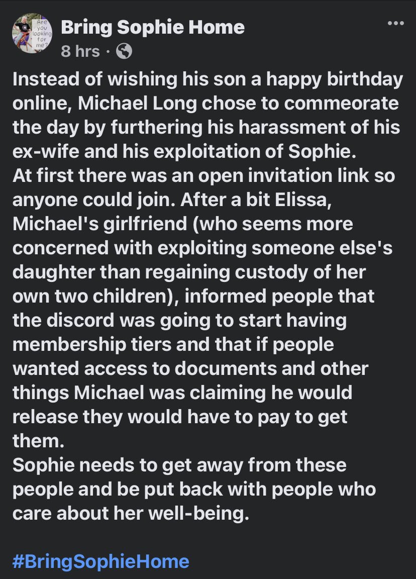 VerigoKennLove's tweet photo. What type of father would sell his child(ren) private info online, with varying pay scales? Really Michael? Why is this still being allowed? #BringSophieHome #MissingInTX #MichaelLong #parentalkidnapping #parentalAbduction @collincountyda @CACCollinCounty Is this lawful? https://t.co/BnhLSEidwD