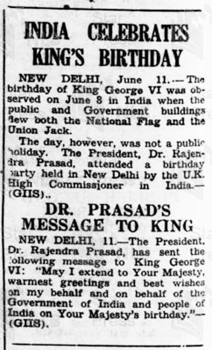 tweetbiplab's tweet photo. Three years after the so called Independence:
"May i extend to YOUR MAJESTY warmest greetings and best wishes on my behalf of the Government of India and people of India on YOUR MAJESTY'S birthday" -Dr. Rajendra Prasad; 1950.
#transferofpower #dominionstatus #AzadiKaAmritMahotsav https://t.co/vETd5vxX57