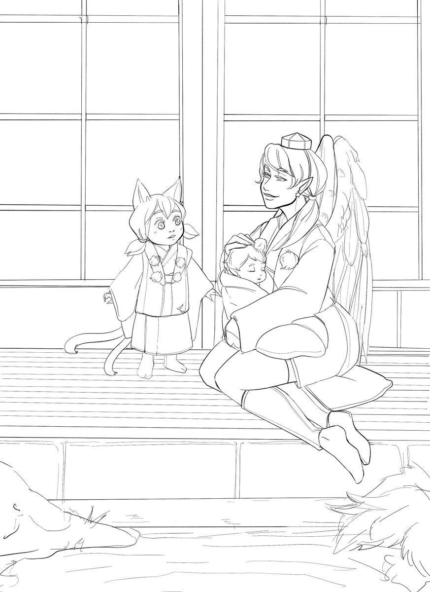 I can't believe I drew something with a background, let alone a whole ass line art. Anyways, thinking about Kuroo Yachi kids. <3 I love the Oni au. ☺️