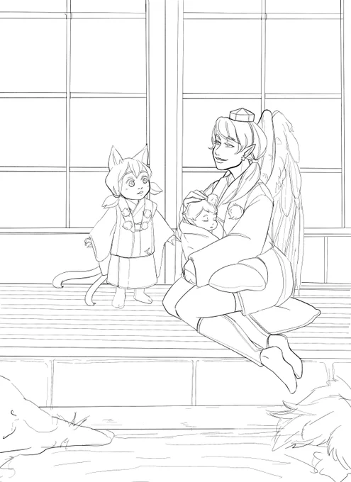 I can't believe I drew something with a background, let alone a whole ass line art. Anyways, thinking about Kuroo Yachi kids. &lt;3 I love the Oni au.  