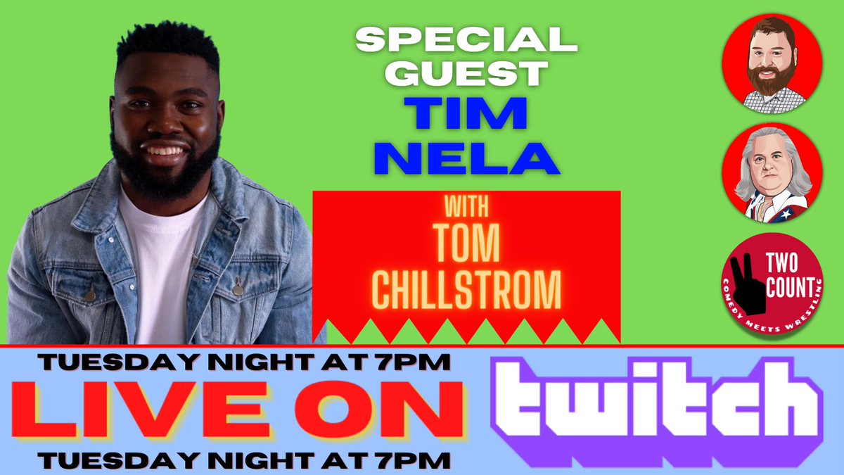 2countshow's tweet image. Tuesday night @TimNela joins @BigAce4Life @JRComedy and @TomChillstrom to talk about "fans" attacking wrestlers, fatherhood, and attending his first live wrestling event in a while. Also Ace updates on @IPWpro in Des Moines. Live at 7pm Central twitch.tv/twocountwrestl…