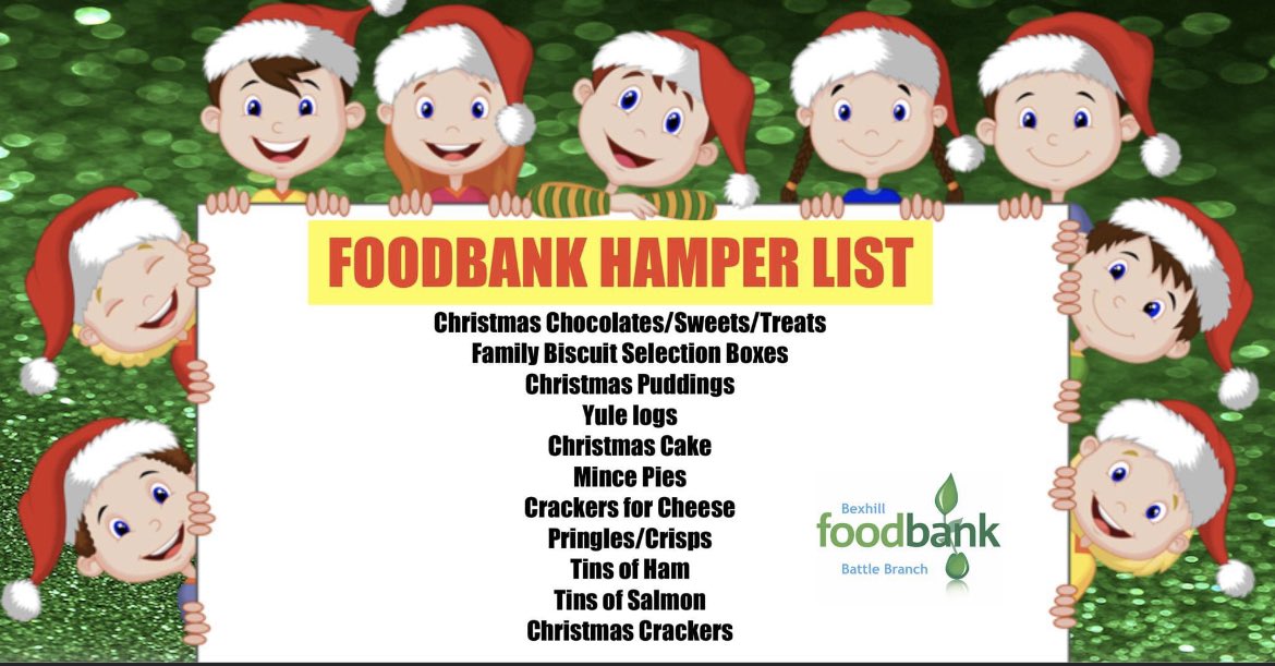 Donations needed for Christmas Hampers

Baskets: Jempson’s, Battle Baptist Church, Catholic Church, Emmanuel Centre &amp; Littlewood Fencing. Drop off at St.Mary’s Church Hall on Tues 10am-12pm and Wed 12.30pm - 3pm. Please could we have all Christmas donations by Tues 7/12. Thanks!