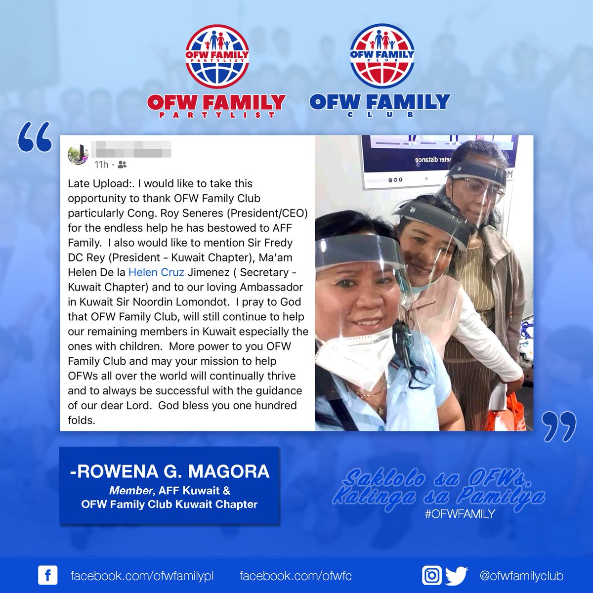 ofwfamilyclub's tweet image. CASE UPDATE: Nakauwi na po si Kabayan Rowena Magora at iilan na mga ka grupo niya mula po sa Kuwait.

#OFWFAMILY #OFWFamilyClubKuwait #PHinKuwait #welfareassistance #TestimonialTuesday