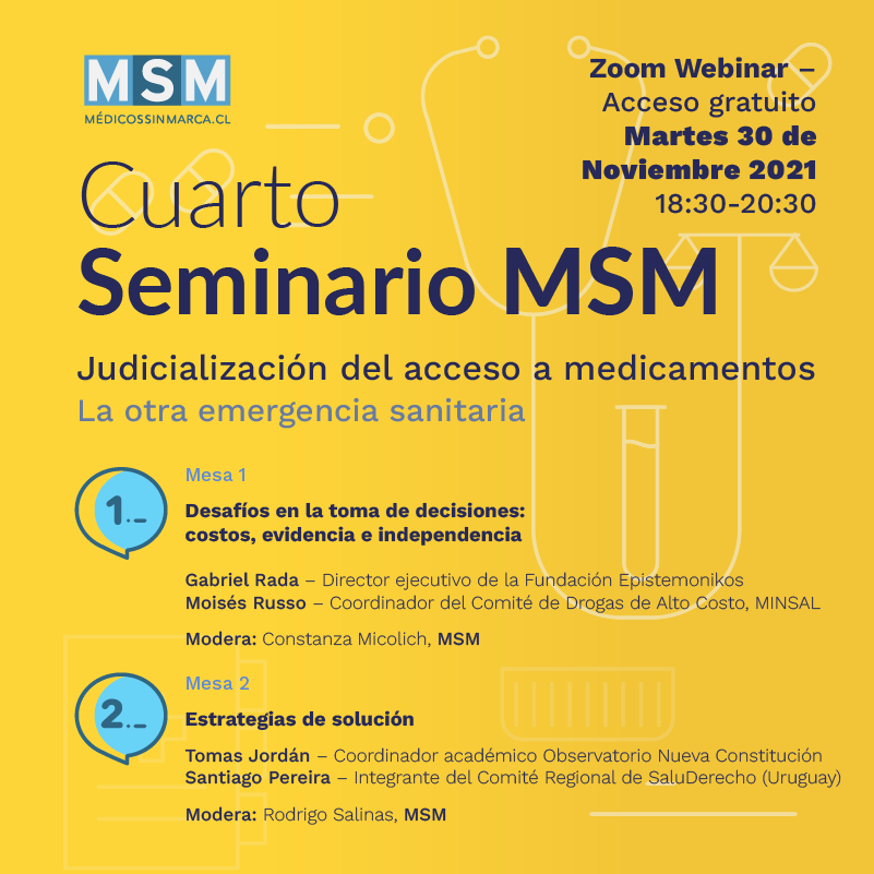 MedicosSinMarca's tweet photo. Próx martes 30/nov será nuestro 4o Seminario MSM. Abordaremos un problema creciente en nuestro país, impulsado por fuertes intereses de la industria farmacéutica: La judicialización del acceso a medicamentos. No te lo pierdas! Link: https://t.co/TA2JYUeZln https://t.co/Iqn6DC1Xel