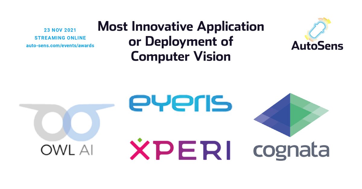 Shortlisted companies for "Most Innovative Application or Deployment of Computer Vision" Award include <a href="/OwlAI_/">Owl Autonomous Imaging</a> <a href="/EyerisAI/">Eyeris</a> @xperi_ <a href="/cognataAI/">Cognata ltd</a> Join ceremony for FREE at 7pm (GMT) to connect with the shortlisted companies and see who is crowned as the winner hubs.ly/H0_F_0B0