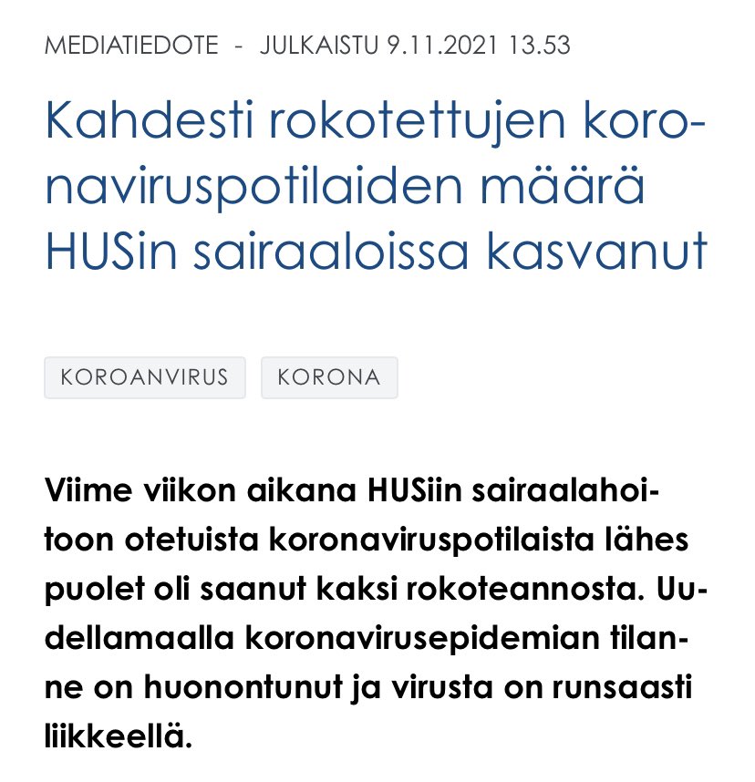 Saako muuten jo kyseenalaistaa THL:n virallisen totuuden 2.rokotteen yli 90% tehosta ja että rokote tekee tartuntariskistä lähes olemattoman? 

Tähän väärään tietoon pohjautui esim. koronapassi.