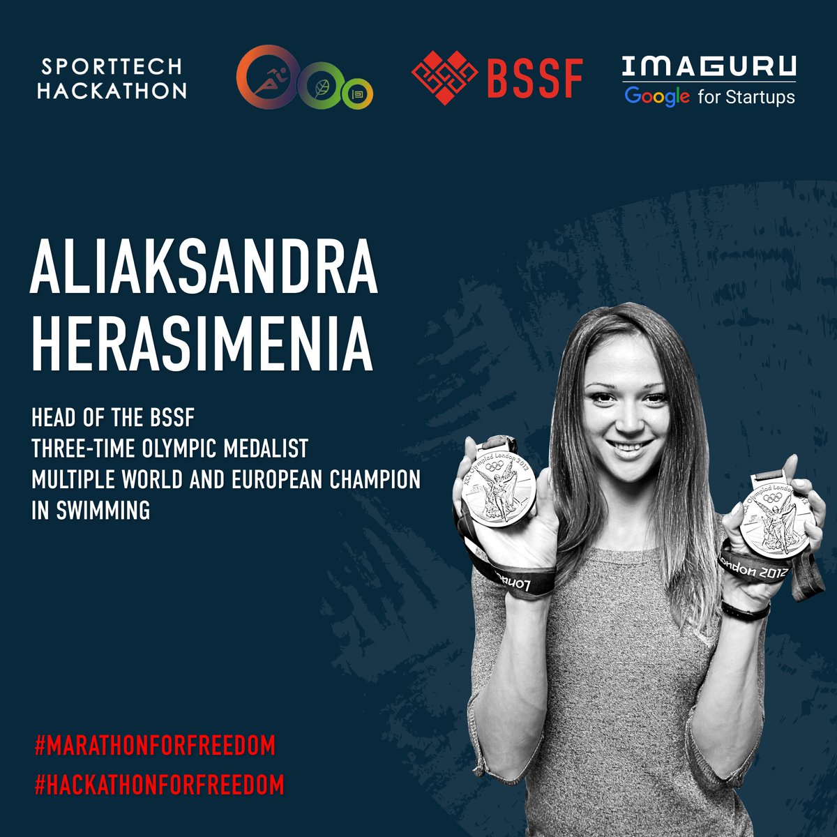 IMAGURU_Madrid's tweet photo. En el equipo de mentores contamos con Aliaksandra Herasimenia, nadadora que ha sido tres veces medallista olímpica y es la fundadora de la Fundación de la Solidaridad Deportiva Bielorrusa.
#hackathonforfreedom
#marathonforfreedom https://t.co/9BanlWQlpi