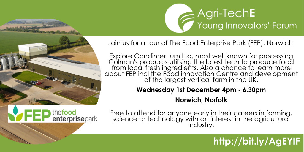 Early in your career in #agriculture in a farming, tech, research or related role? Join a free tour of <a href="/enterprise_food/">Food Enterprise Park</a> next week, understand the processing of food products using locally grown ingredients <a href="/CondimentumU/">CondimentumUK</a> &amp; learn about the new vertical farm. bit.ly/YIFevents