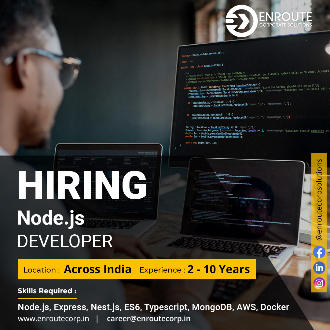 EnrouteCS's tweet photo. We are Hiring Node.js Developers across India. Apply Now! 
Experience: 2 - 10 Years

If you are interested send resumes to career@enroutecorp.in 
Please mention your preferred location 
Call us on +91 7593848651

#hiring #NodejsDeveloper #NodeJS #Express #NestJS #ES6 #MongoDB https://t.co/7smWtfIfHj
