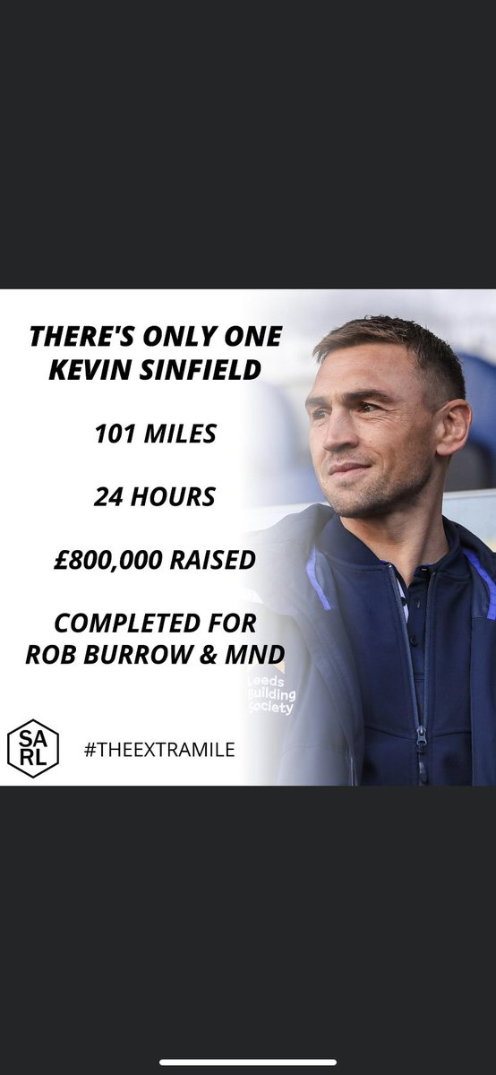 What a fantastic achievement, if he was a Rugby  Union player or southerner he would be knighted by now! #SirKevinSinfield #TheExtraMile