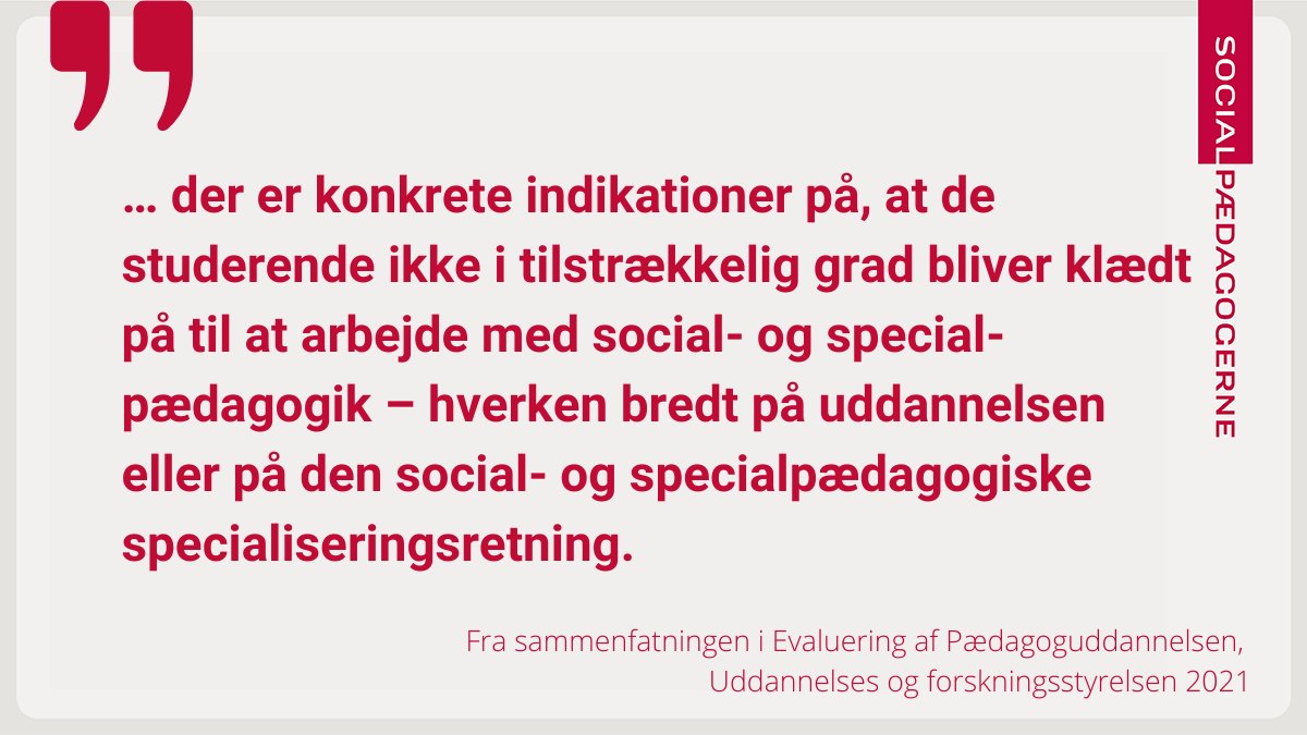 Evaluering fra <a href="/UFM_MIN/">Uddannelses- og Forskningsministeriet</a> af Pædagoguddannelsen er færdig. Klar konklusion: Den social- og specialpædagogiske specialisering ruster ikke de studerende til det arbejdsmarked, som venter. Behov for markant styrket specialisering. Læs mere her socialpaedagogen.sl.dk/arkiv/2020/01/… #dksocial <a href="/dkpol/">dkpol</a>