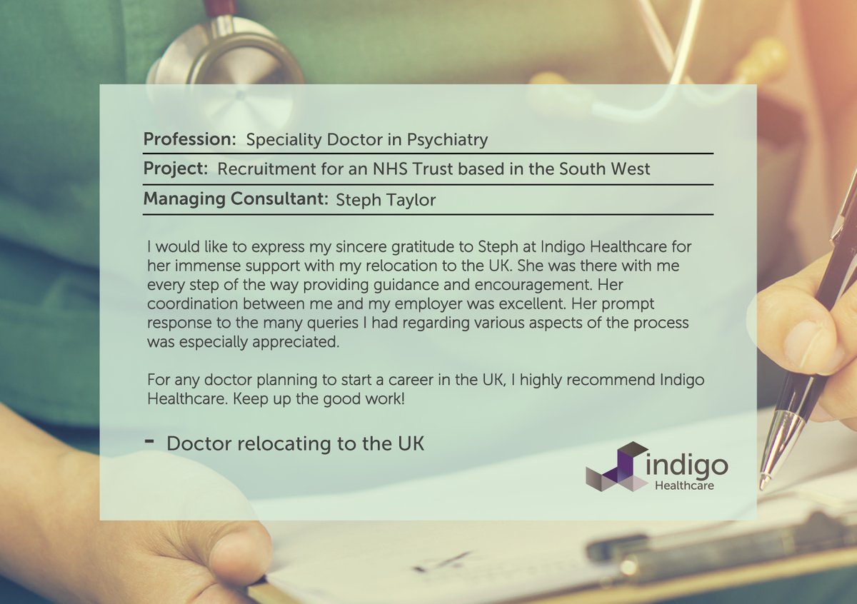 Indigonewsdesk's tweet photo. A wonderful testimonial for Steph from a doctor relocating to the UK!
#PoweredBySteph #TestimonialTuesday #DoctorsJobs #Feedback #Recruitment #DoctorRecruitment https://t.co/zrSV4Ujl2n