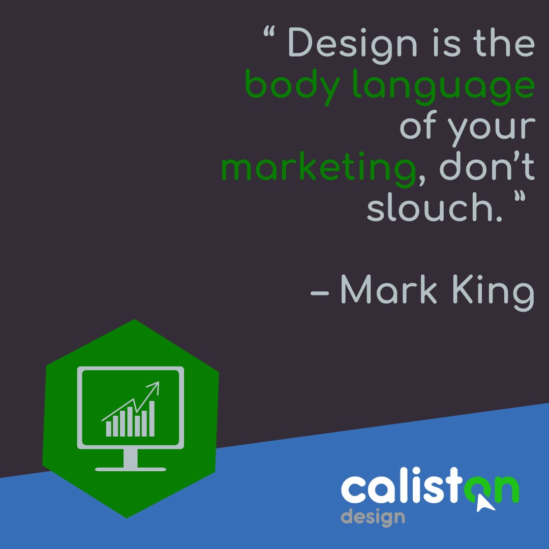 CalistonDesign's tweet photo. 💬“Design is the body language of your marketing, don’t slouch.” – Mark King 💬
📲: https://t.co/W71jcqyQs4
#calistondesign #graphicdesign #webdesign #digitalmarketing #marketing #quote #quoteoftheday #markking #caliston #marketingadvice https://t.co/7ZXkyCKDYs