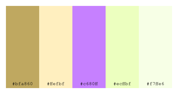 ColPaletteBot's tweet photo. Beep beep, here's a pretty color palette for you!
color-scheme.js parameters used:
- hue: 293
- variation: light
- colors: #bfa860, #ffefbf, #c680ff, #ecffbf, #f7ffe6
Have a lovely day!
#twitterbot #colorpalette #colors #palette #prettycolors https://t.co/VRy2iiUVko