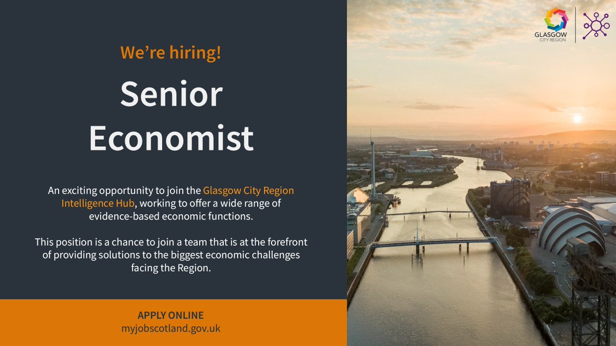 GlasgowCityRgn's tweet photo. We're looking for a dynamic, determined economist to take on a unique role in our #IntelligenceHub helping to provide solutions to the Region's economic challenges.
📌231 George Street, Glasgow
💲£44,161 - £51,281
🏢Full-Time
⏰Sunday 28 Nov
https://t.co/ipqxUKnnoJ
@GlasgowCC https://t.co/3yU4BFnw0c