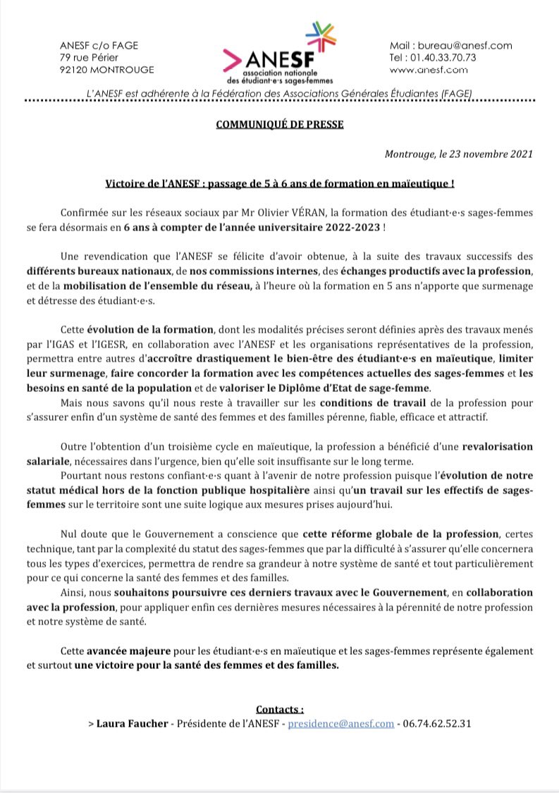 ANESF_FR's tweet photo. #Victoire | L’annonce de @Sante_Gouv sur le 3ème cycle en maïeutique est une avancée majeure pour la formation des #ESF. 🗣

Il était grandement temps de réagir face au mal-être des #ESF. 

Maintenant, des travaux doivent être menés pour une réforme globale de la profession! 📄 https://t.co/goDVjaMnaM