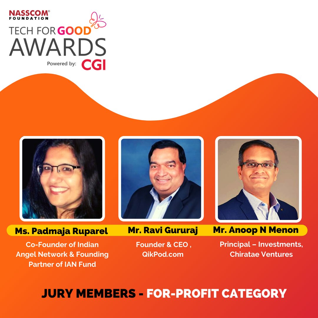 nasscomfdn's tweet photo. Thank you @padmajaian, @ravigururaj and @anoopnmenon for joining us today. Final presentations to the jury underway at the #TechForGood Awards - Powered by @CGI_Global  

#social #innovation #socinn #tech #technology #socialenterprise #innovators https://t.co/axJDRgJpoD