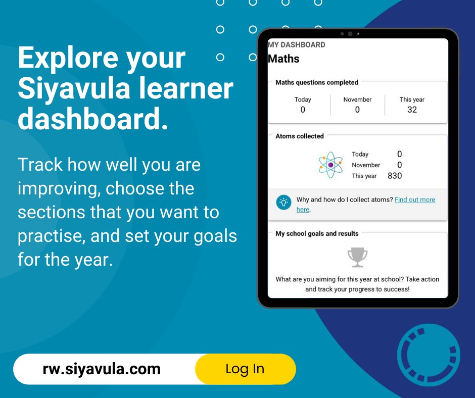 SiyavulaRwanda's tweet photo. Welcome to your Learner dashboard.

Now that you've signed up on https://t.co/KetCQUnV59 you can choose a section to practise, track your performance on the program, and keep up with your goals and results for the year.

Check your dashboard regularly, go on and try it out today! https://t.co/2NHGACmQ30
