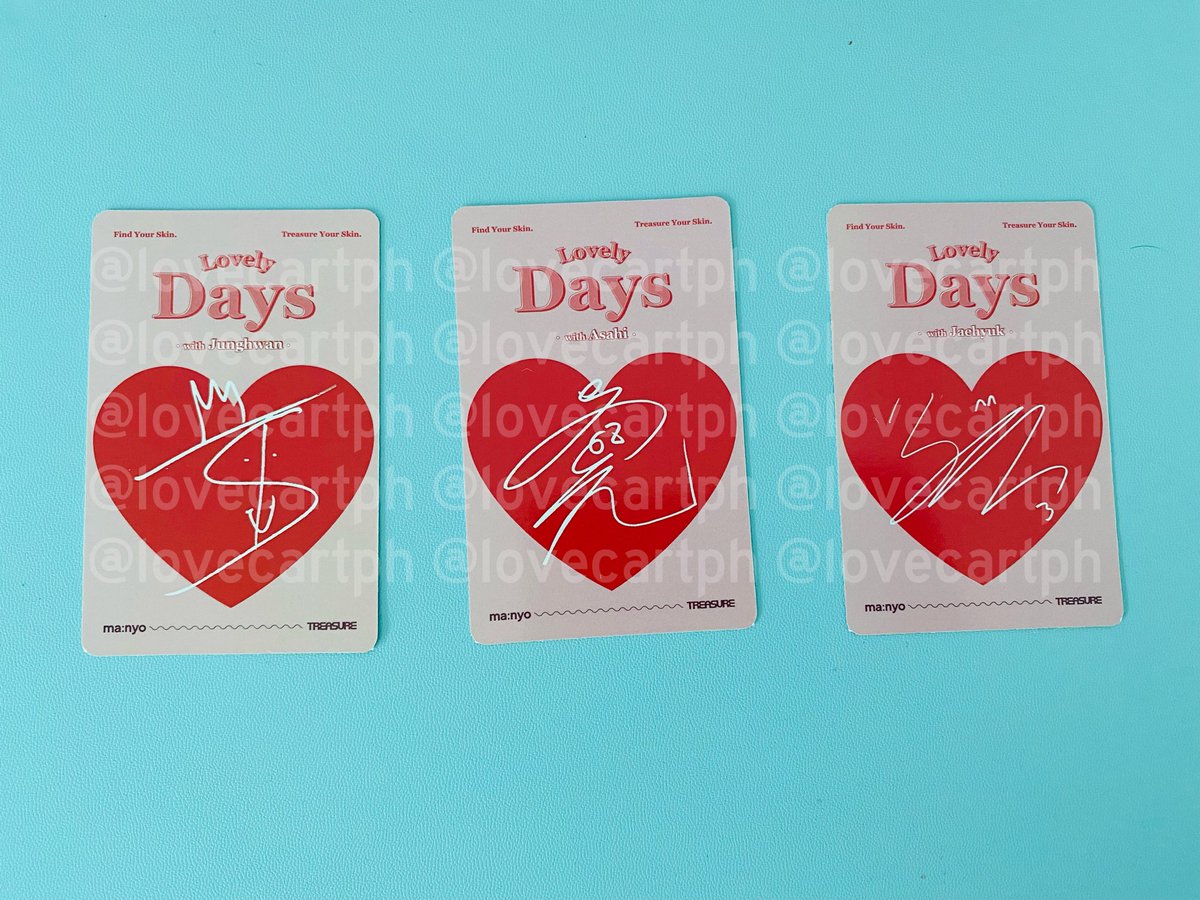 lovecartph's tweet photo. WTS/LFB 

#TREASURE MA:NYO LOVELY DAYS PHOTOCARD 💗 

💰PHP 350 — PHP 320 (PAYO)
💳 BDO, GCASH
🚚 GGX

#ASAHI #JAEHYUK #JUNGHWAN https://t.co/JIYs4oTGGZ