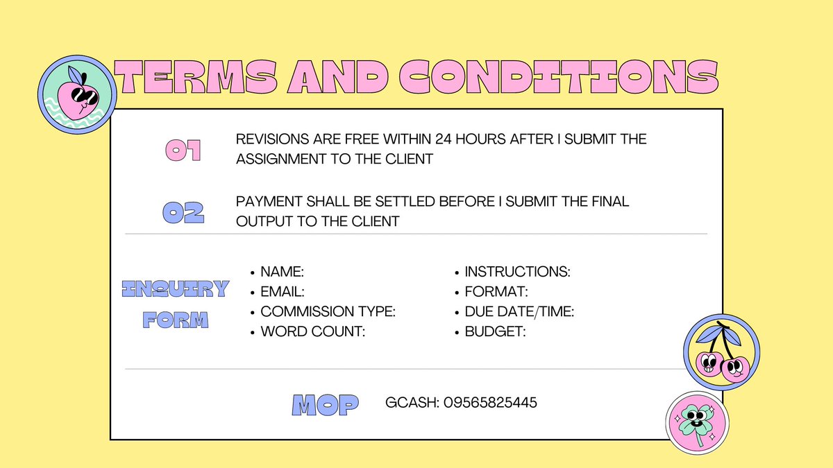 BONJOUR! THIS IS YOUR FUTURE ABOGATDOG AT YOUR SERVICE!

I am offering commissions for students that needs help with their assignments such as essays and creatives. Prices are reasonable and rest assured that the quality of work is guaranteed!

DM FOR INQUIRIES! ♡♡