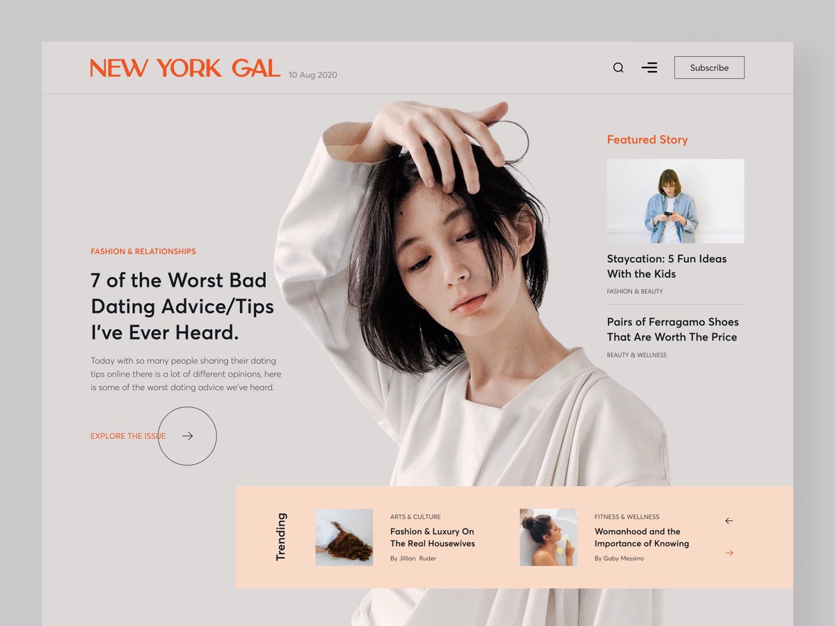 MahmuduR_Design's tweet photo. NEW YORK GAL - Magazine Website Concept 🔥🔥
.
Design Link: https://t.co/gmMAJyiK1G
.
Let me know your thoughts on that. Your feedback and appreciation is always welcome 😍🙌

#Magazine #Blog #website #web #designsystem #userexperience #dribbble #uxdesign #uitrend  #Articles https://t.co/ha4NHnKUPL