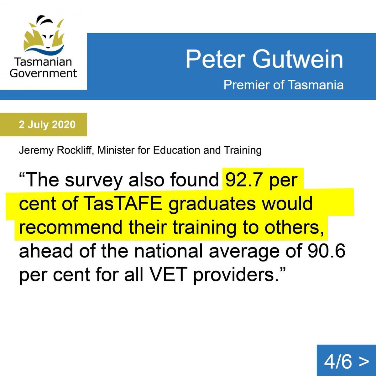 aeutasmania's tweet photo. 2020 Gutwein Government: TasTAFE leads the nation in performance and meeting student needs.
2021 Gutwein Government: TasTAFE is broken, not meeting needs and teachers must be removed from their public service jobs.
#SaveTasTAFE #SaveTAFE #RebuildWithTAFE #politas https://t.co/OxSy2UnqDy