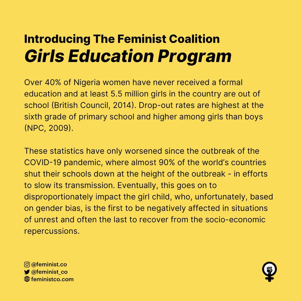 feminist_co's tweet photo. We believe it is every girl’s right to access quality education. This is why we created the Girls Education Program, a full scholarship for girls with outstanding academic performances from low-income communities in Nigeria.(1) https://t.co/304ZdtVIYv
