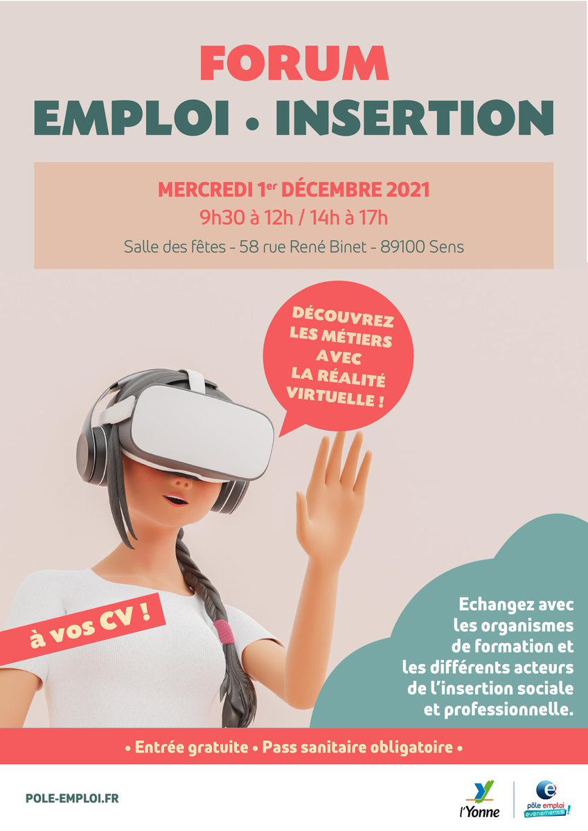 CARREREVERONIQ1's tweet photo. Osez pousser les portes du Forum Insertion le 1er décembre 2021!
Découverte de plus de 16 métiers en Réalité Virtuelle.
Rencontre avec des employeurs, des organismes de formation et des acteurs de l'insertion sociale et professionnelle @poleemploi_bfc  @PeipsSens  #TousMobilisés https://t.co/xmJQXDdy3h