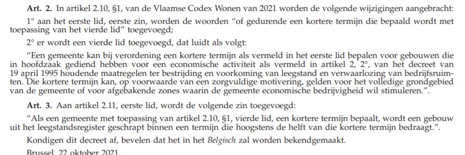 Gemeenten kunnen vanaf december definitie #leegstand aanpassen voor gebouwen waarin economische activiteit plaatsvond. Gebouw kan zo als leegstaand beschouwd worden na < 12 maanden, bv. enkel in kernwinkelgebied.
codex.vlaanderen.be/Zoeken/Documen…
#kernversterking #bedrijvigekern <a href="/vvsg/">VVSG</a>