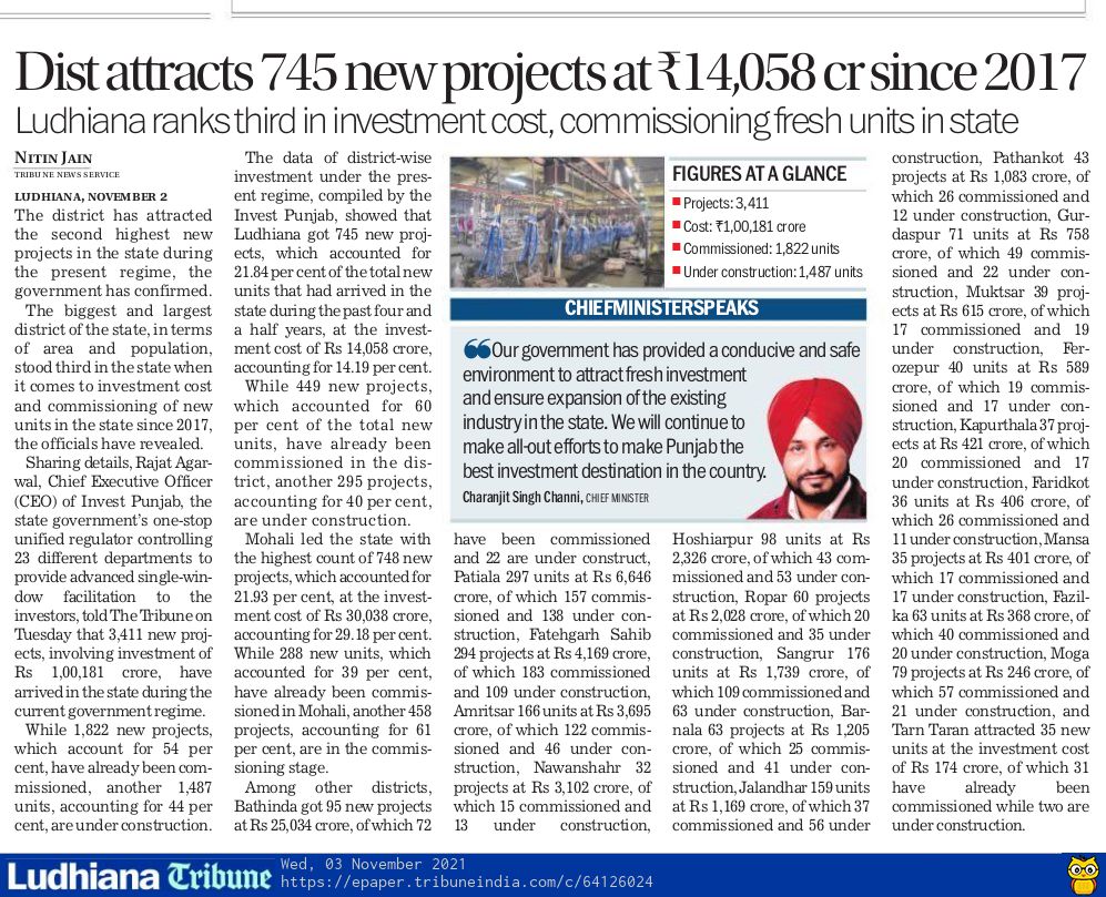 Ludhiana emerged as one of the most attractive investment destinations in India. The city has fetched big investments from investors gathered at #PPIS2021 who pledged new projects & expansion of their existing units at an estimated investment of Rs 2,800 crore.

@PunjabGovtIndia