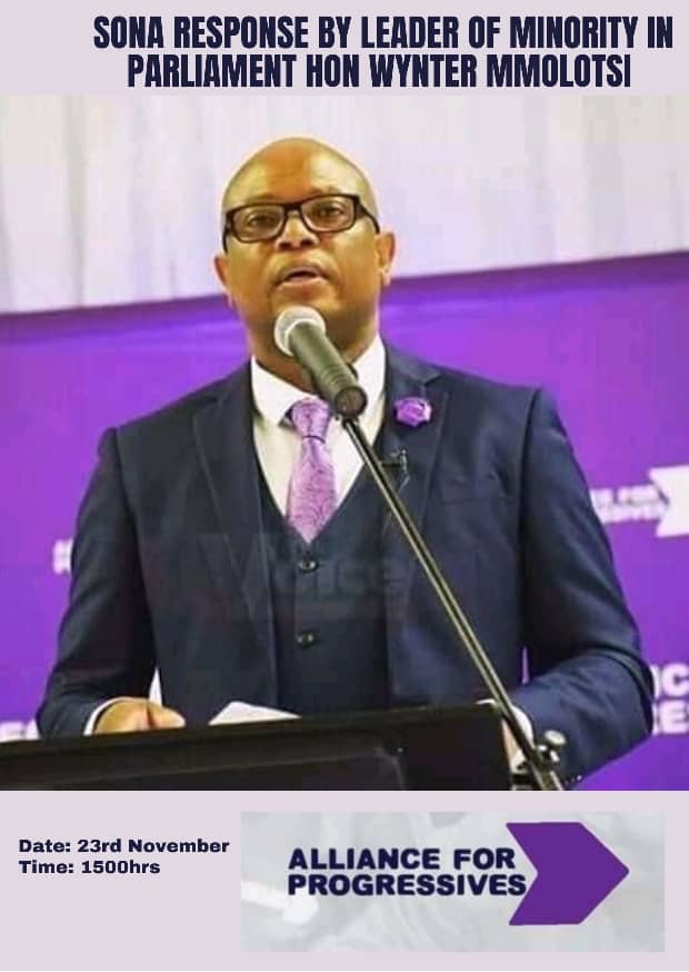 NewBotswana's tweet photo. #SONABW RESPONSE BY LEADER OF THE MINORITY IN PARLIAMENT HON. WYNTER MMOLOTSI.
#AK47
#AllianceForProgressives π#NewBotswana π§πΌ#TswelelopeleYaBotlhe ππΏ https://t.co/dgU5hxSSSI