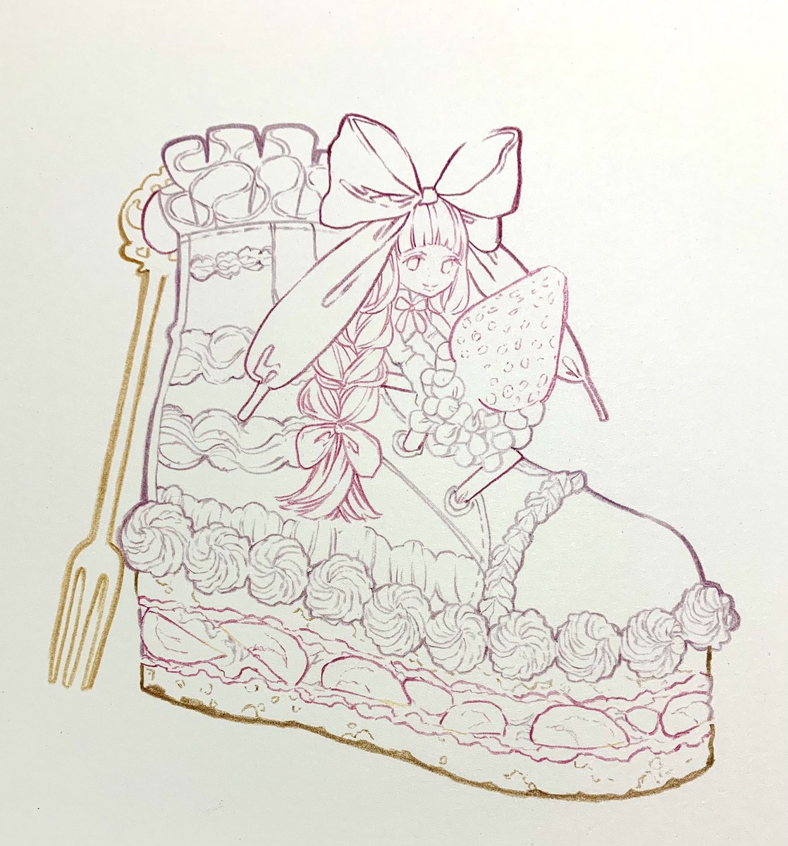 Wip ペン入れ 色鉛筆だけど 完了 中山 初夏 お洋服とお絵描きのイラスト