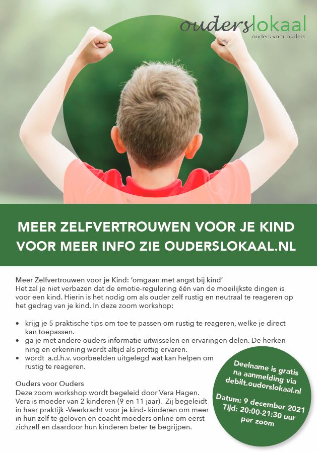 Zoom workshop Meer Zelfvertrouwen voor je Kind: Thema Angst.  Wat als je kind niet naar zwemles durft; als je kind bang is om mee te doen met een voetbalwedstrijd; als je kind zich buitengesloten voelt. bit.ly/3l262k2